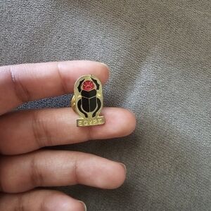 Black and Gold Enamel Pin with Red Rose
